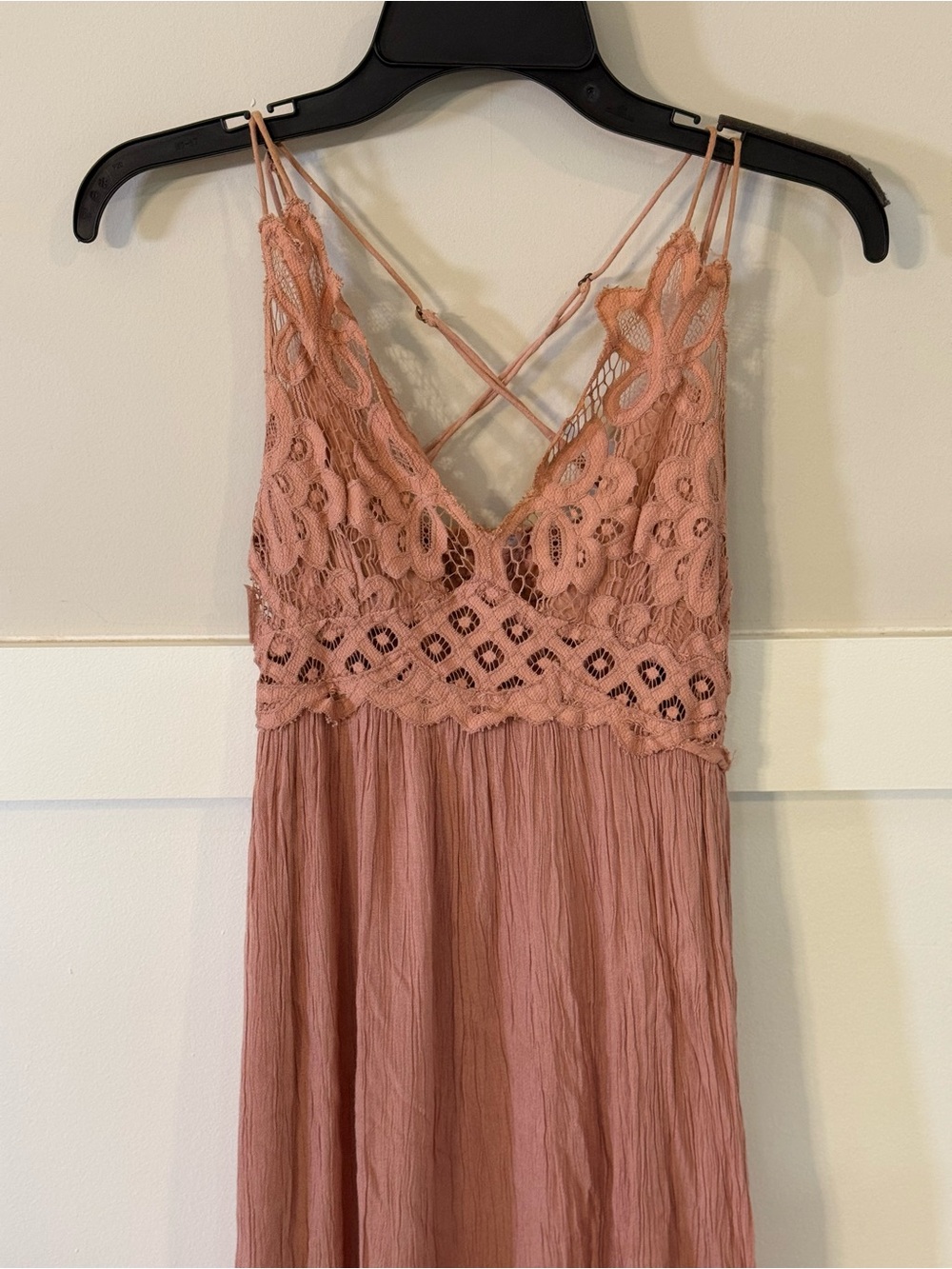 Free People Adella Maxi Slip Dress Pink Lace Boho Criss Cross Back - Picture 4 of 6